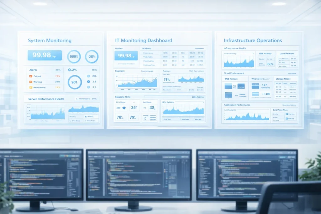 Bright IT operations monitoring with performance and uptime dashboards