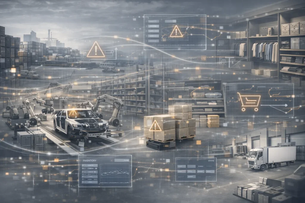 Digital challenges in Retail and Manufacturing including supply chain disruptions, inventory inefficiencies, legacy systems, and operational silos – Elite eXceed